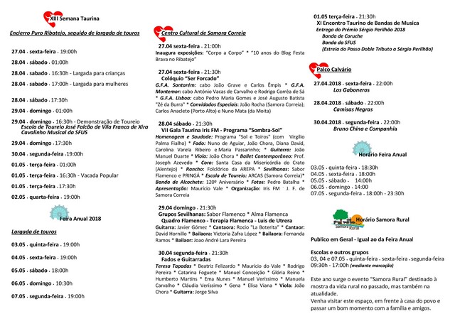 Imagem XIII Semana Taurina, Feira Anual e Samora Rural - Programa