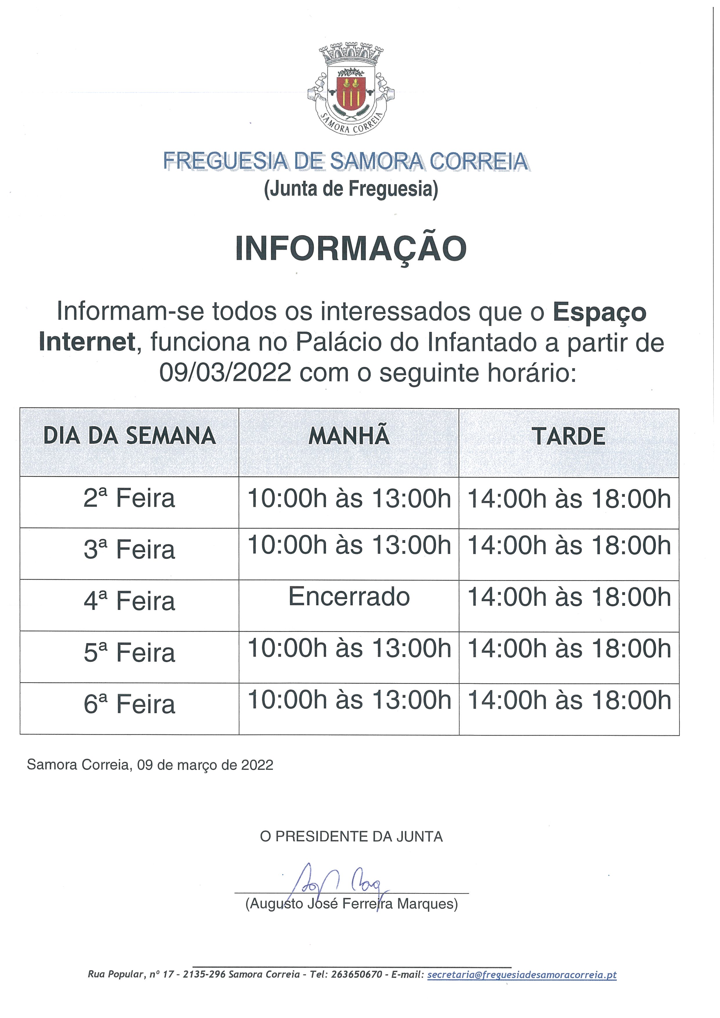 Imagem Novo Horário do Espaço Internet