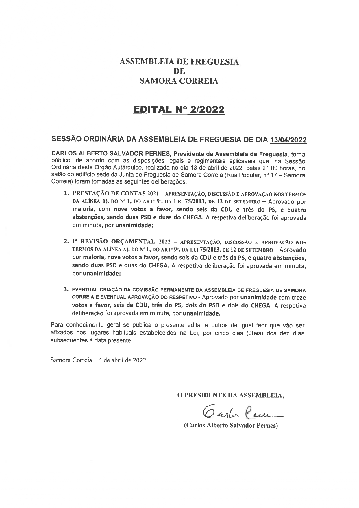 Imagem Edital Nº 02/2022 - Assembleia De Freguesia