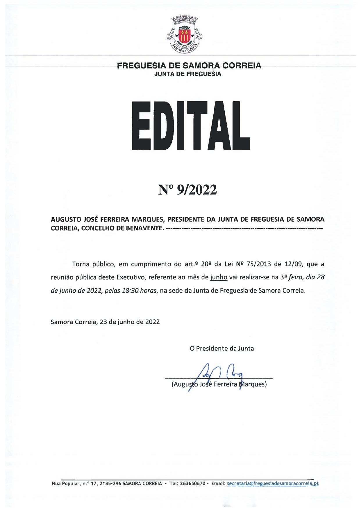 Imagem Edital Nº 09/2022 - Reunião Pública do Executivo