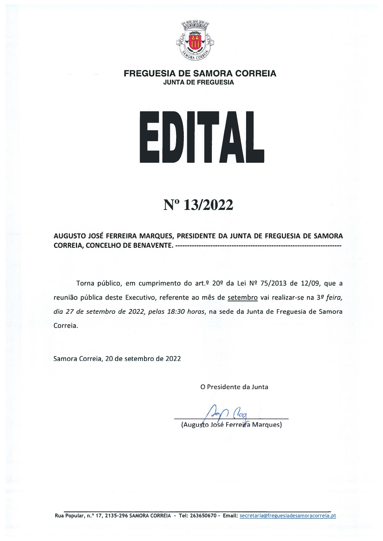 Imagem Edital Nº 13/2022 - Reunião Pública do Executivo