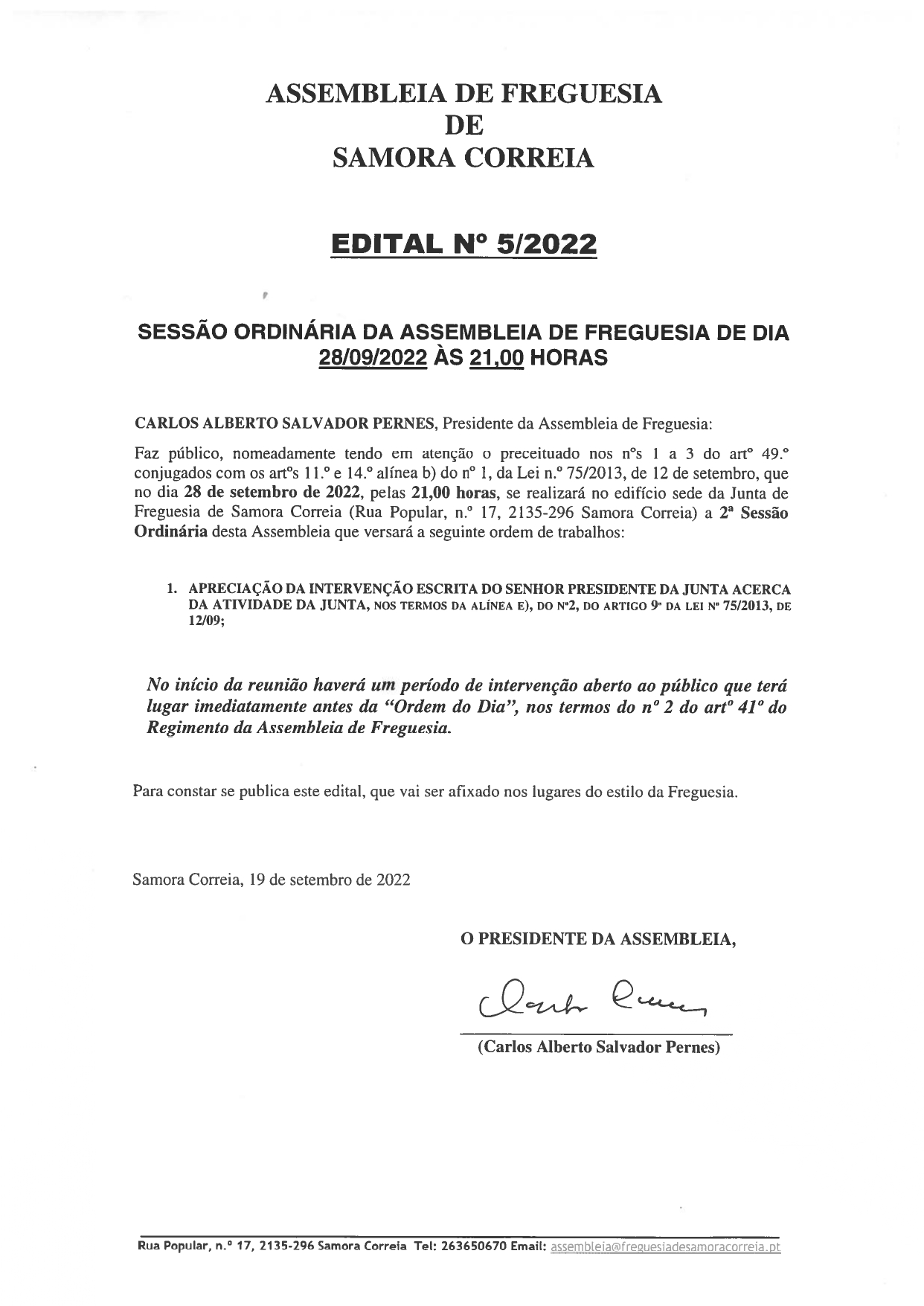 Imagem Edital Nº 05/2022 - Assembleia De Freguesia