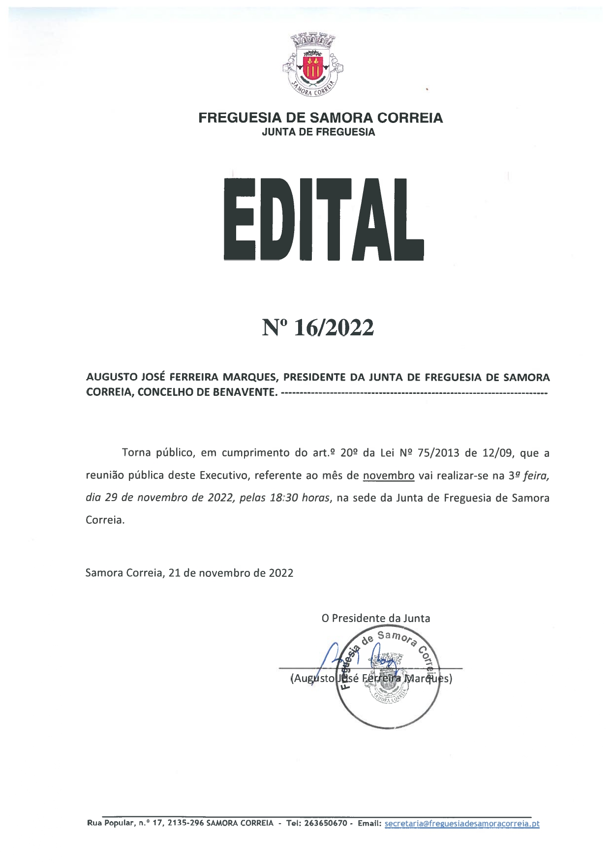 Imagem Edital Nº 16/2022 - Reunião Pública do Executivo