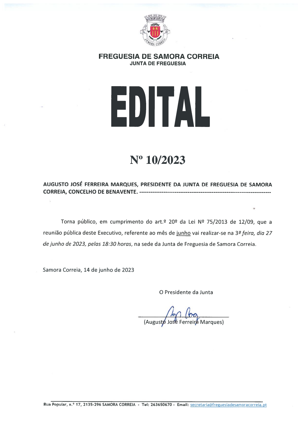 Imagem Edital Nº 10/2023 - Reunião Pública do Executivo