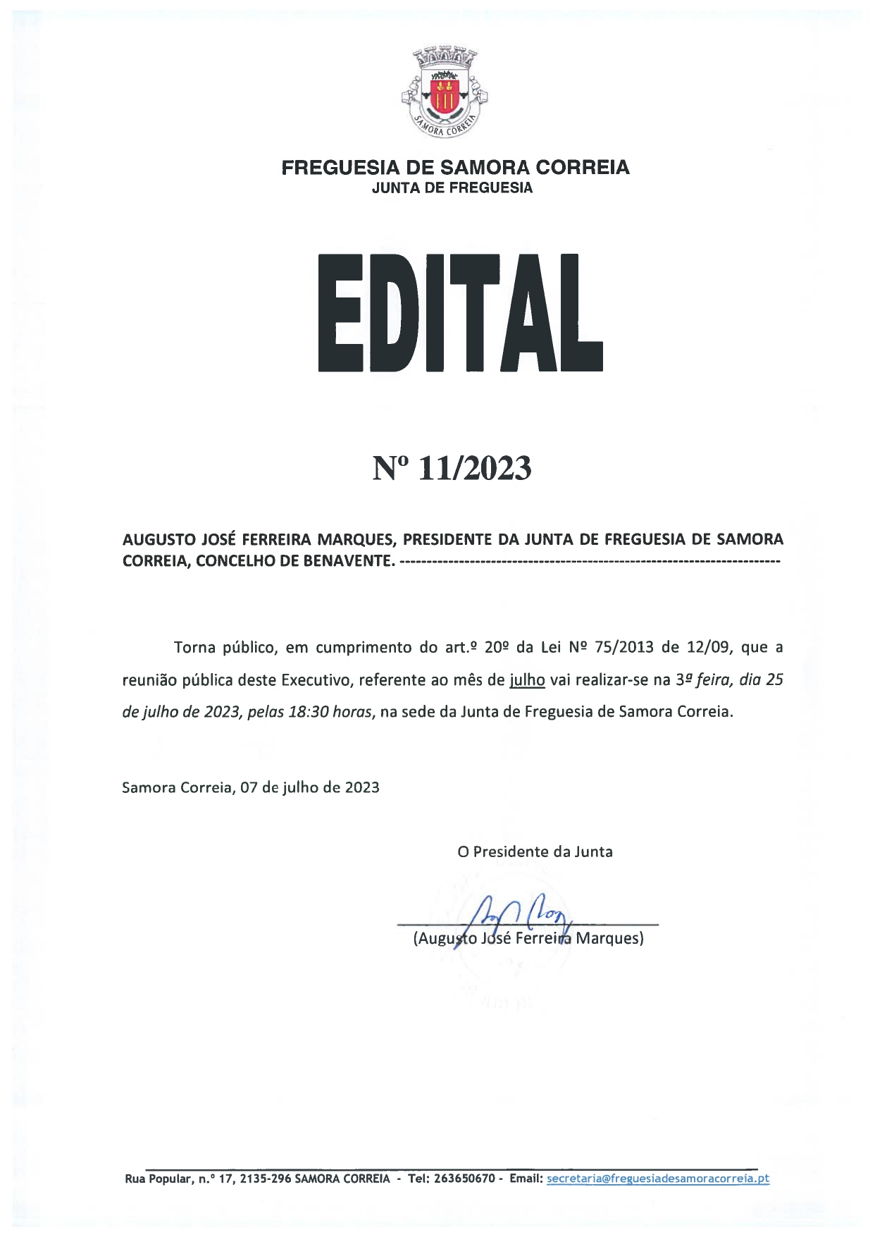 Imagem Edital Nº 11/2023 - Reunião Pública do Executivo