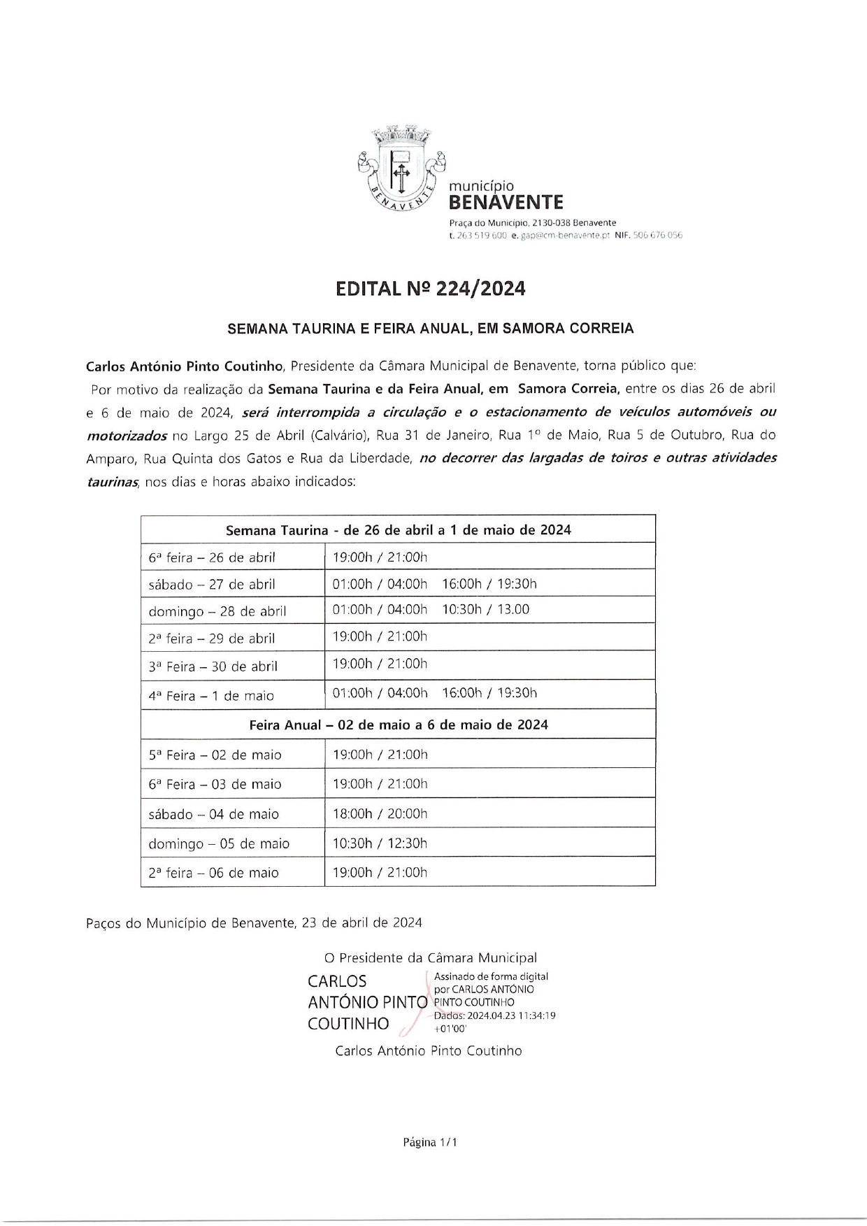 Imagem Edital Nº224 - CMB - Semana Taurina e Feira Anual em Samora Correia