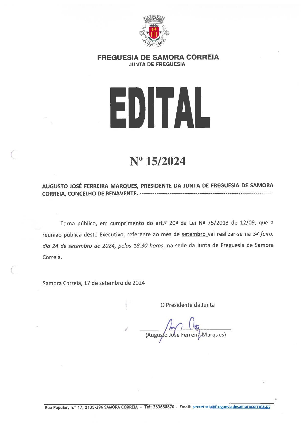 Imagem Edital Nº 15/2024 - Reunião Pública do Executivo