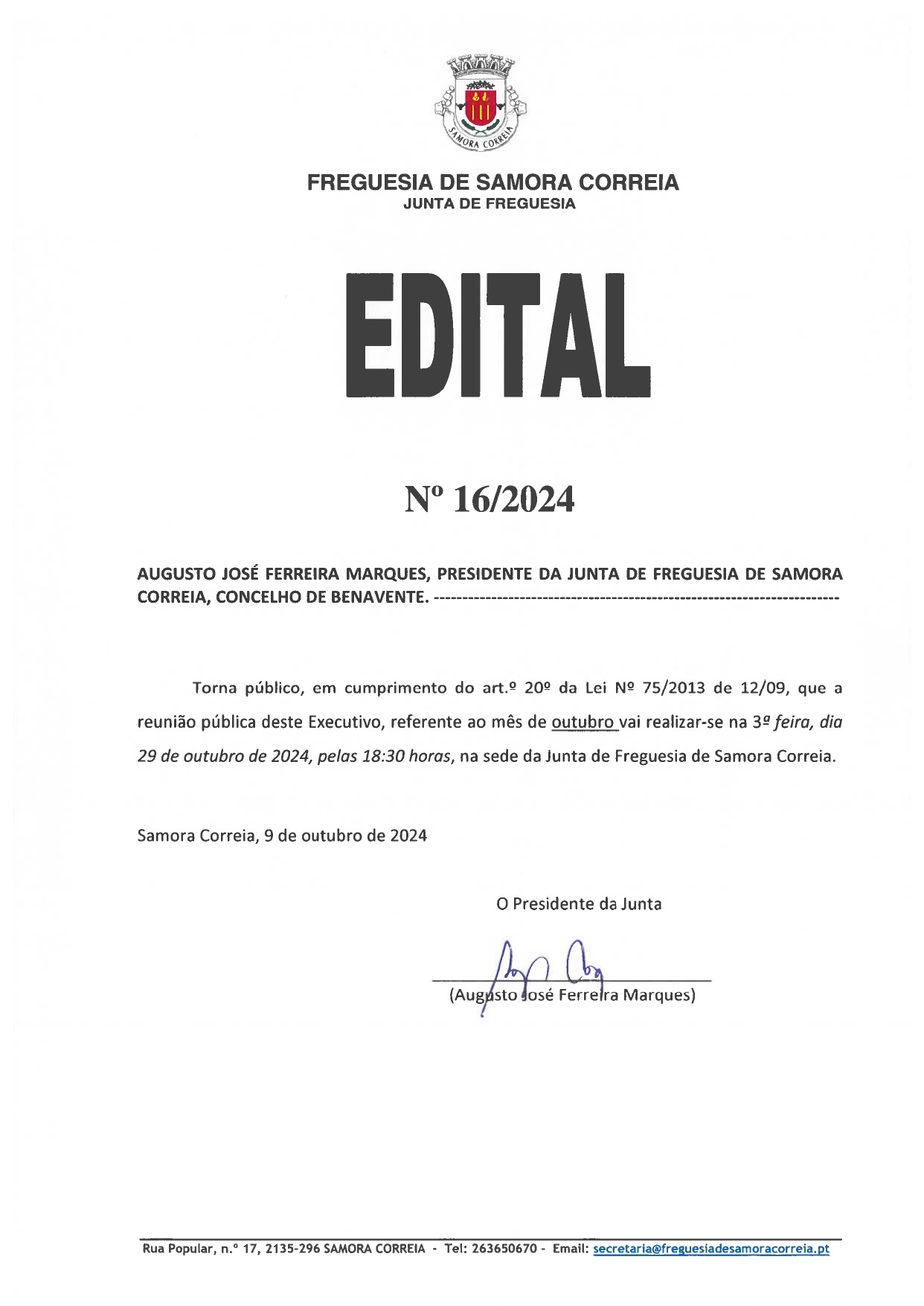 Imagem Edital Nº 16/2024 - Reunião Pública do Executivo