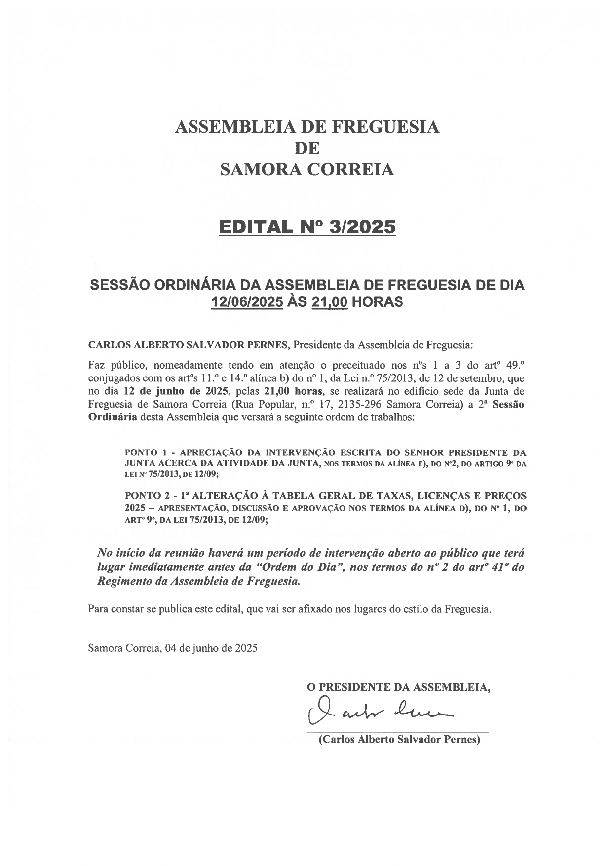 Imagem Edital Nº 03/2025 - Assembleia De Freguesia