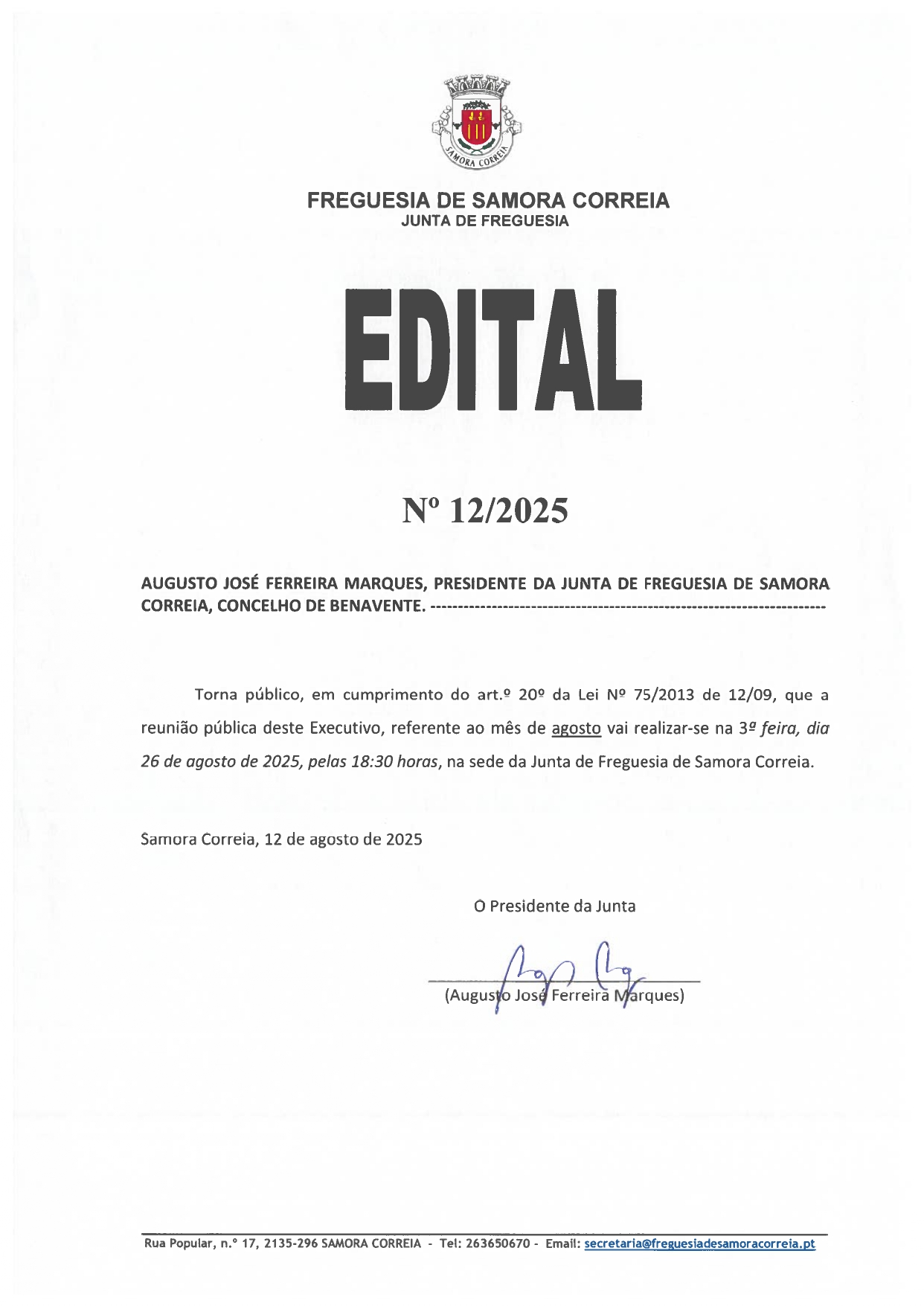 Imagem Edital Nº 12/2025 - Reunião Pública do Executivo