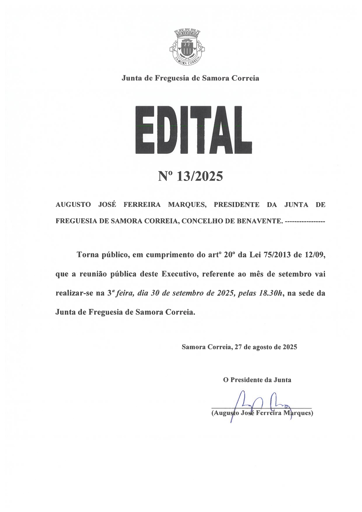 Imagem Edital Nº 13/2025 - Reunião Pública do Executivo