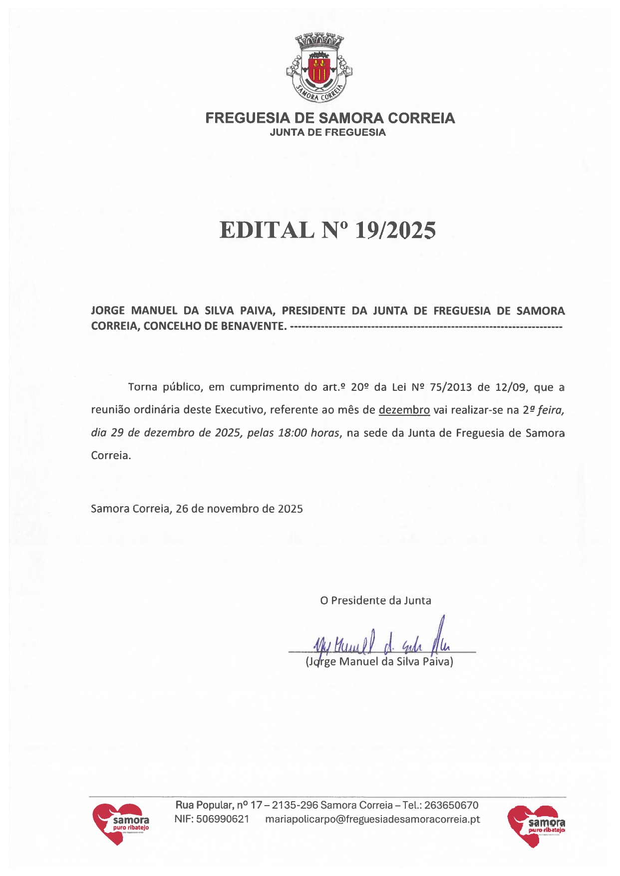 Imagem Edital Nº 19/2025 - Reunião Pública do Executivo