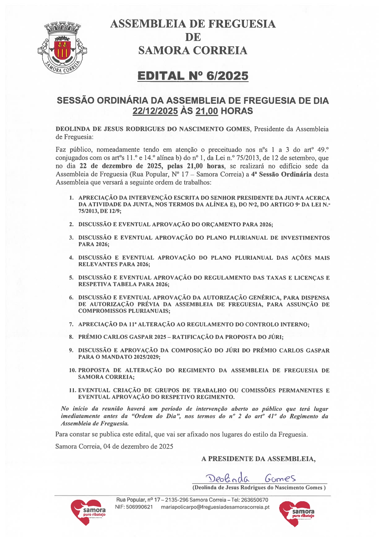 Imagem Edital Nº 06/2025 - Assembleia De Freguesia