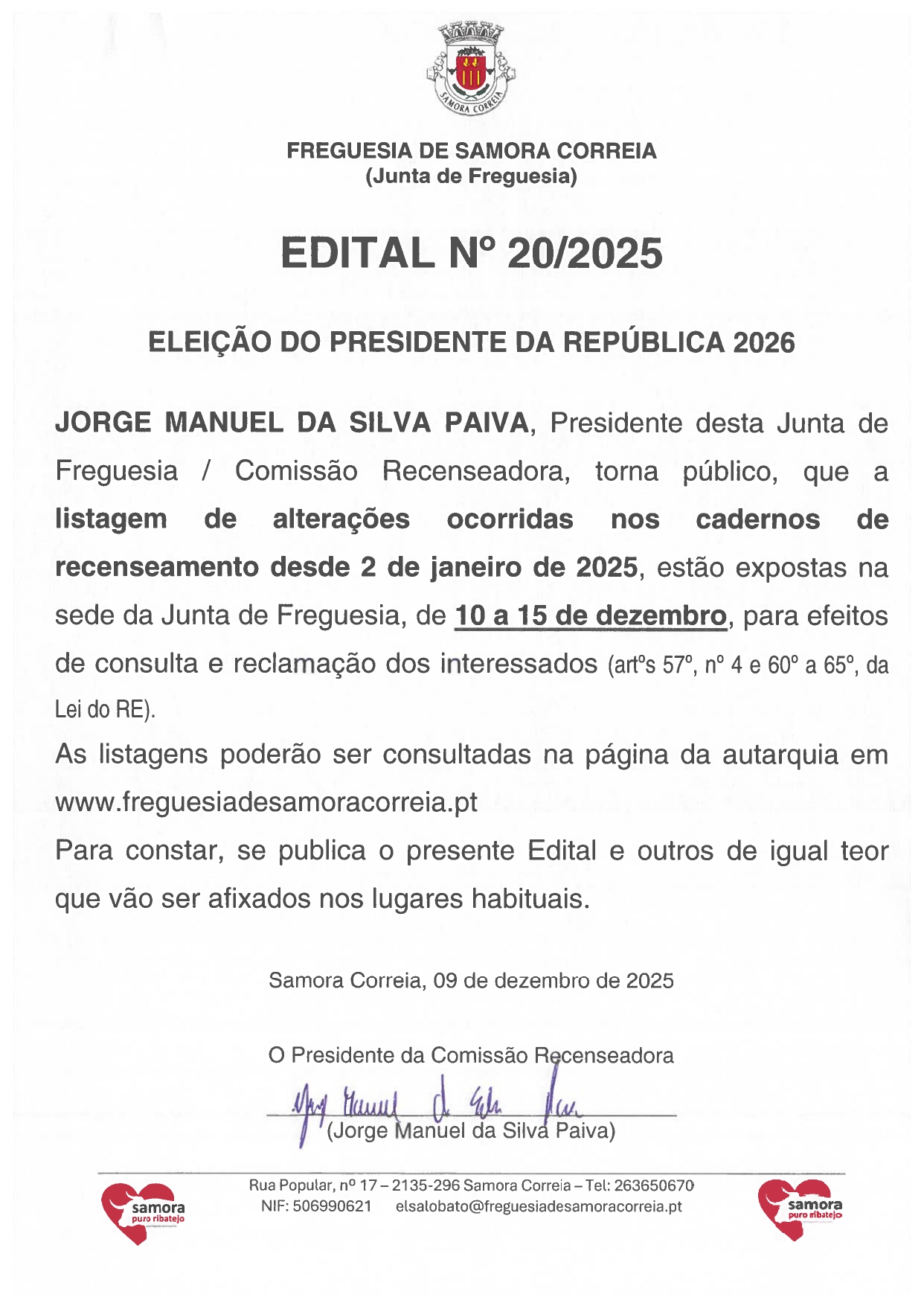Imagem Edital Nº 20/2025 - Eleição do Presidente da República 2026