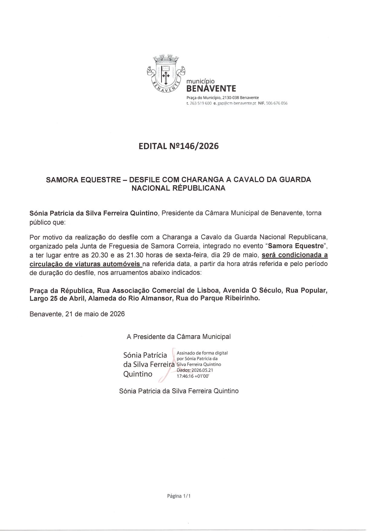 Notícia Edital 146/2026 - CMB - Samora Equestre