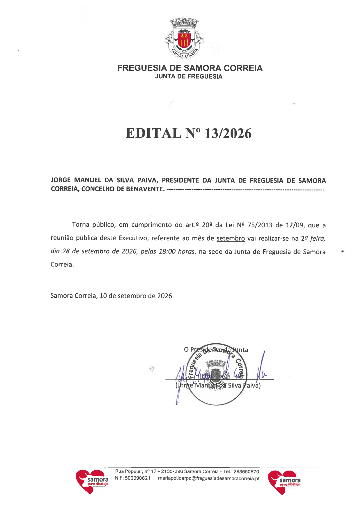 Notícia Edital Nº 13/2026 - Reunião Pública do Executivo