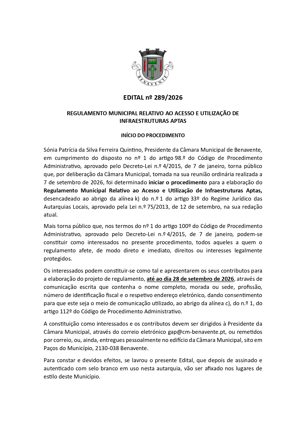 Notícia Edital Nº 289/2026 - CMB