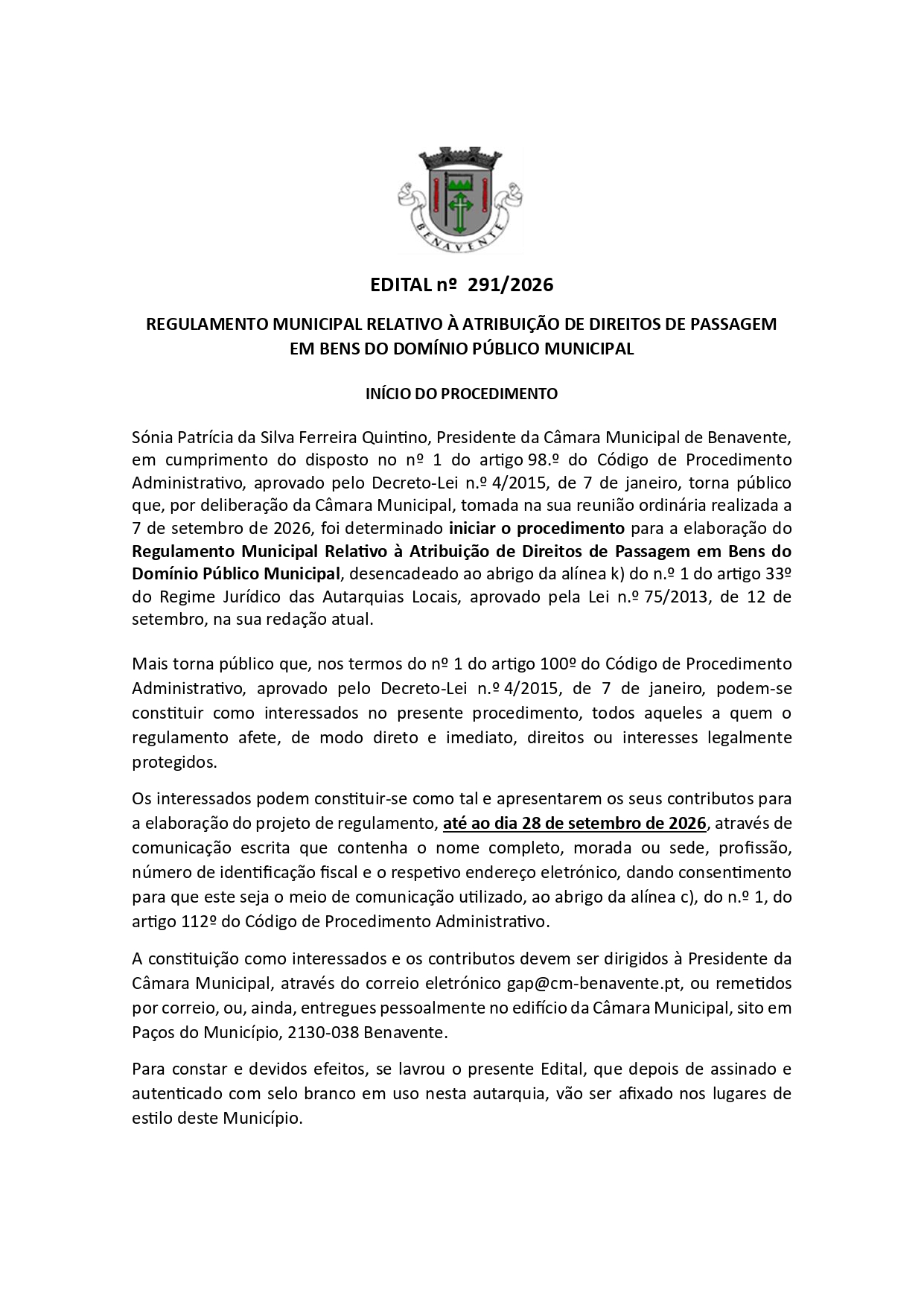 Notícia Edital Nº 291/2026 - CMB