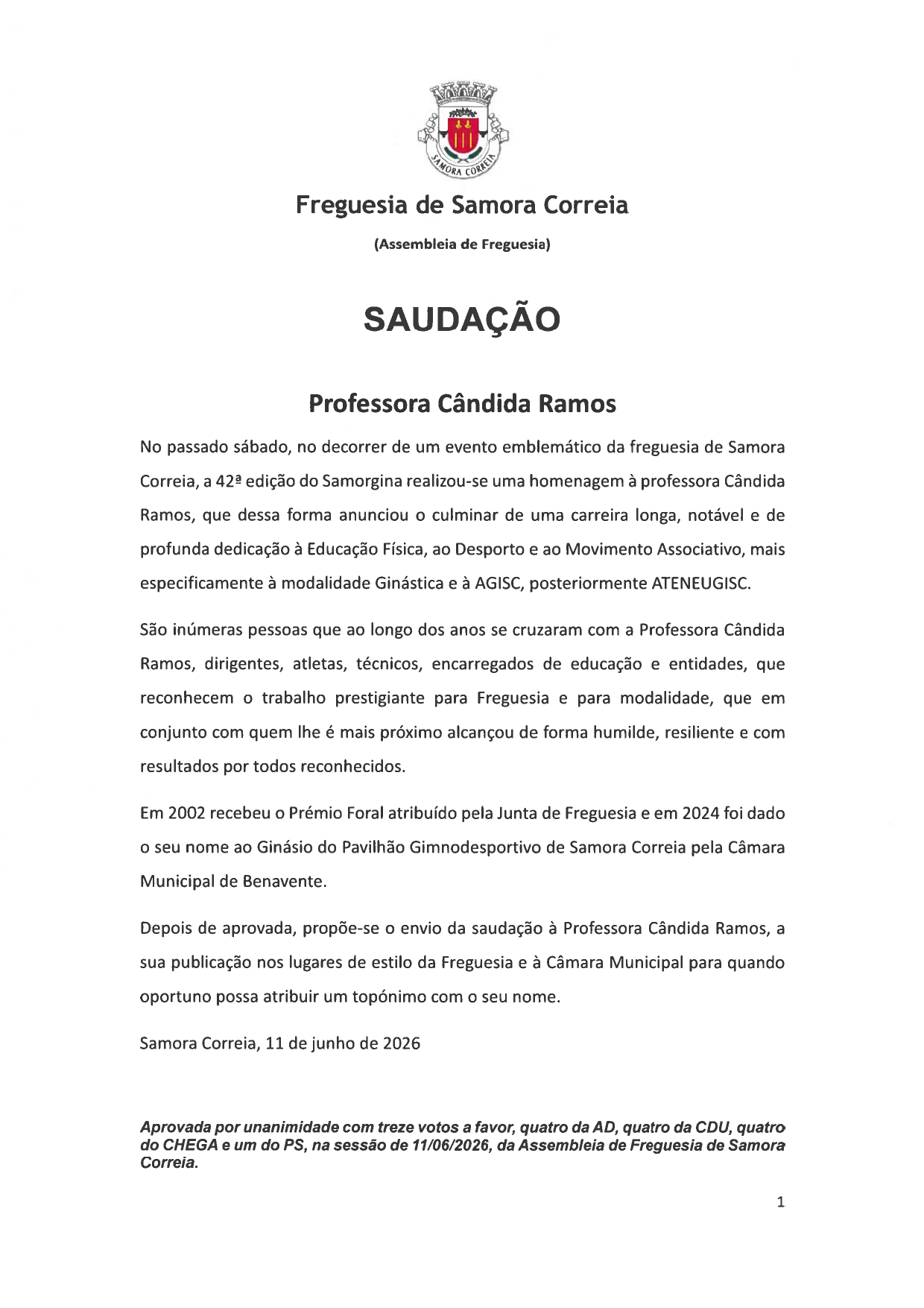 Notícia Saudação - Professora Cândida Ramos