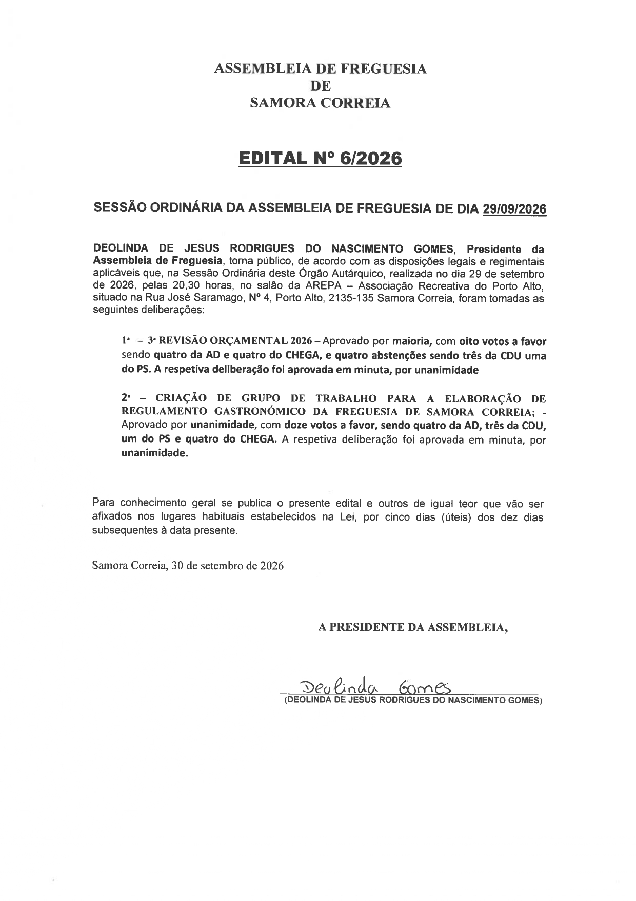 Notícia Edital 06/2026 - Assembleia de Freguesia