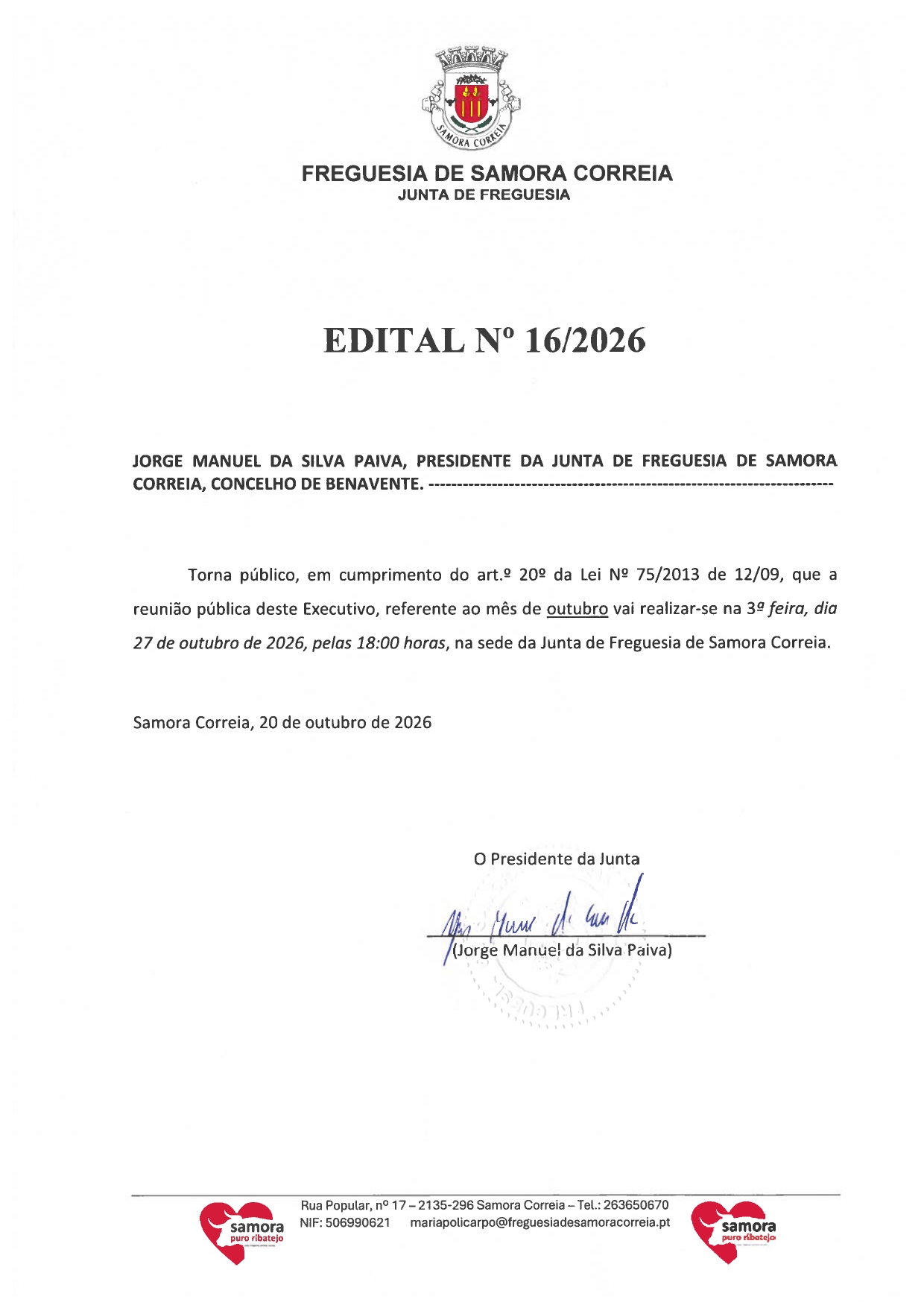 Notícia Edital Nº 16/2026 - Reunião Pública do Executivo
