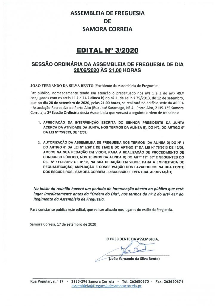 Imagem Edital Nº 03/2020 - Assembleia de Freguesia