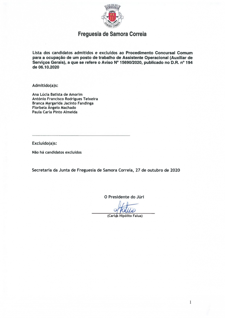 Imagem Lista dos Admitidos e Excluídos ao Procedimento Concursal Comum