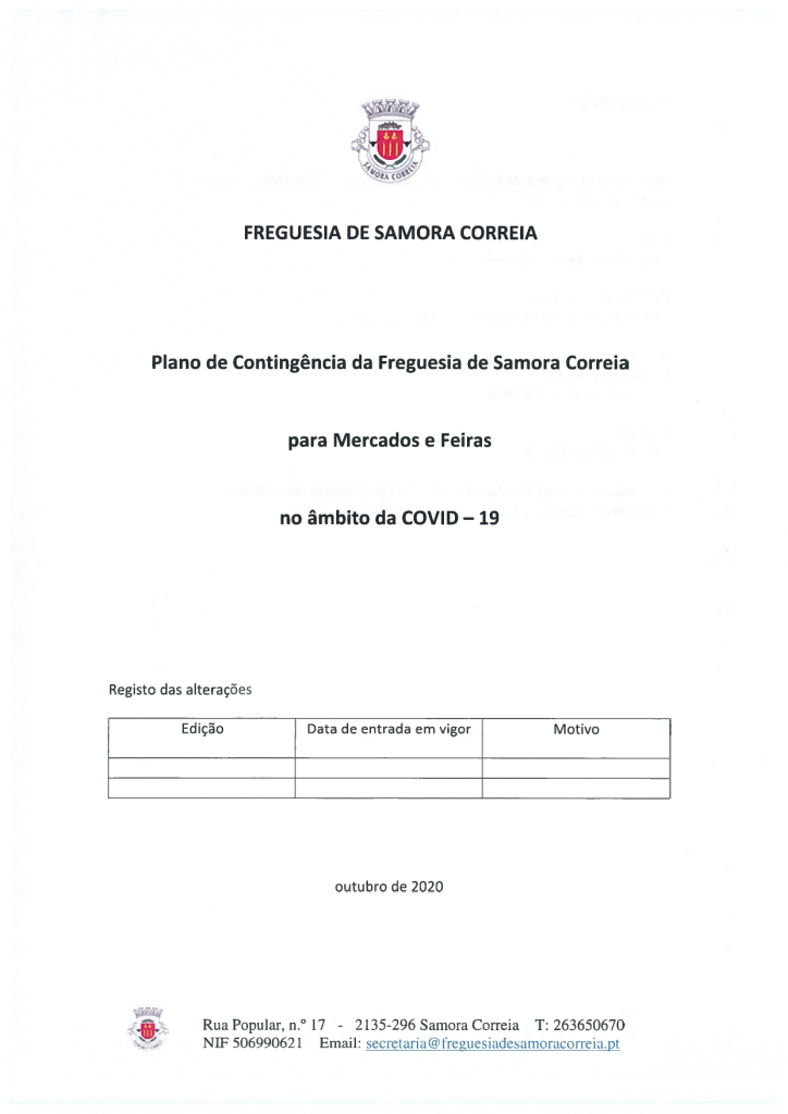 Imagem Plano de Contingência da Freguesia de Samora Correia para Mercados e Feiras