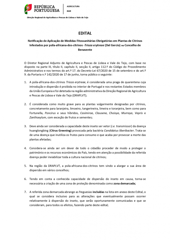 Imagem Edital - Notificação de Aplicação de Medidas Fitossanitárias Obrigatórias