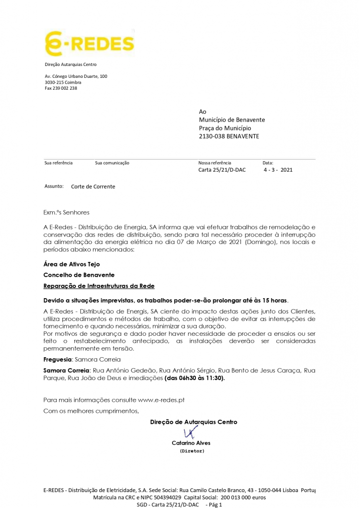 Imagem E-Redes - Corte de Corrente