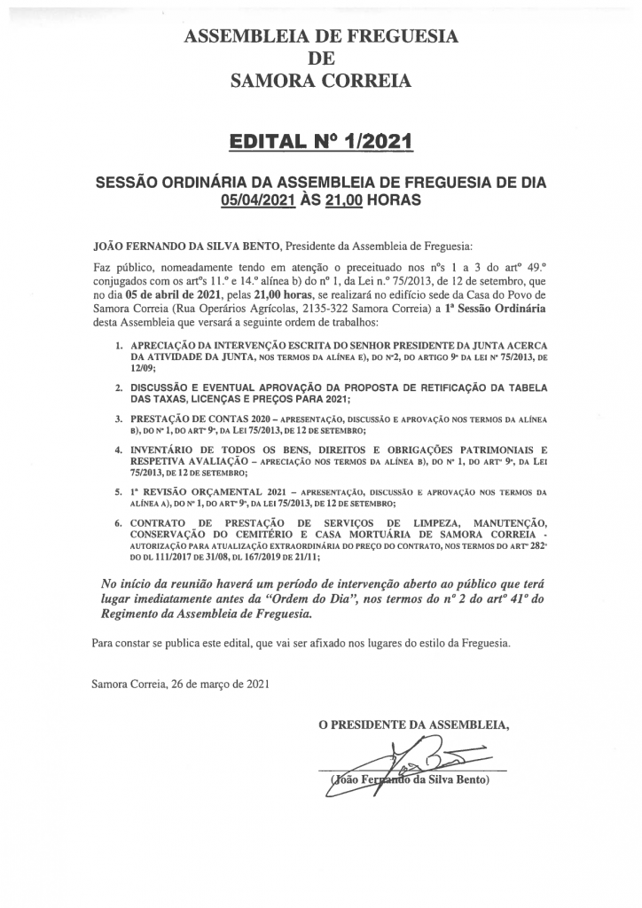Imagem Edital Nº 01/2021 - Assembleia De Freguesia