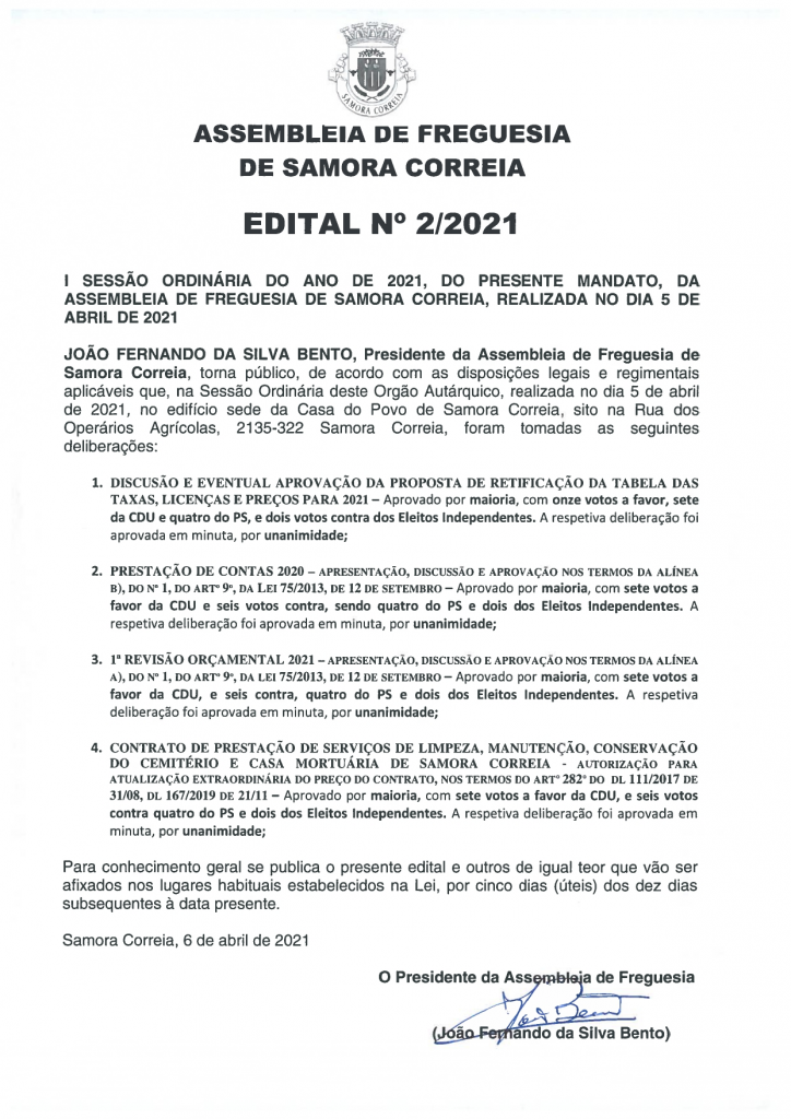 Imagem Edital Nº 02/2021 - Assembleia de Freguesia