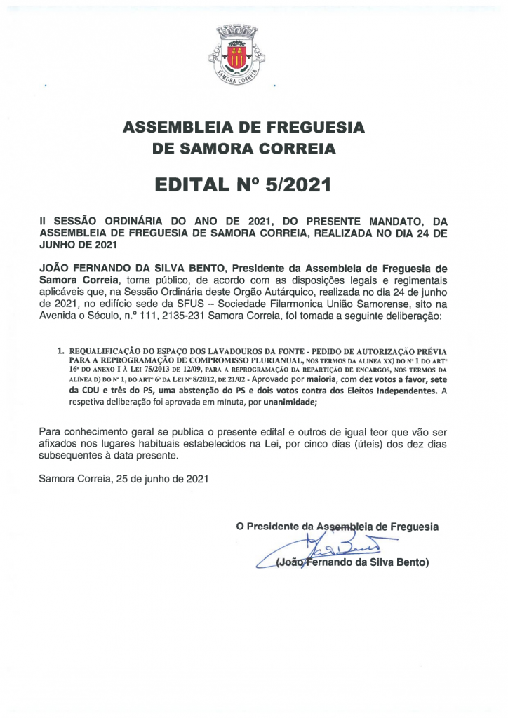 Imagem Edital Nº 05/2021 - Assembleia de Freguesia
