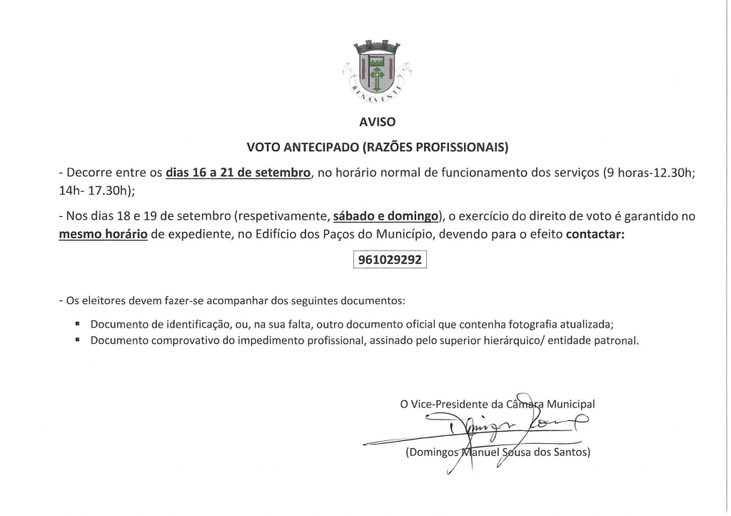 Imagem Aviso - Voto Antecipado (Razões Profissionais)