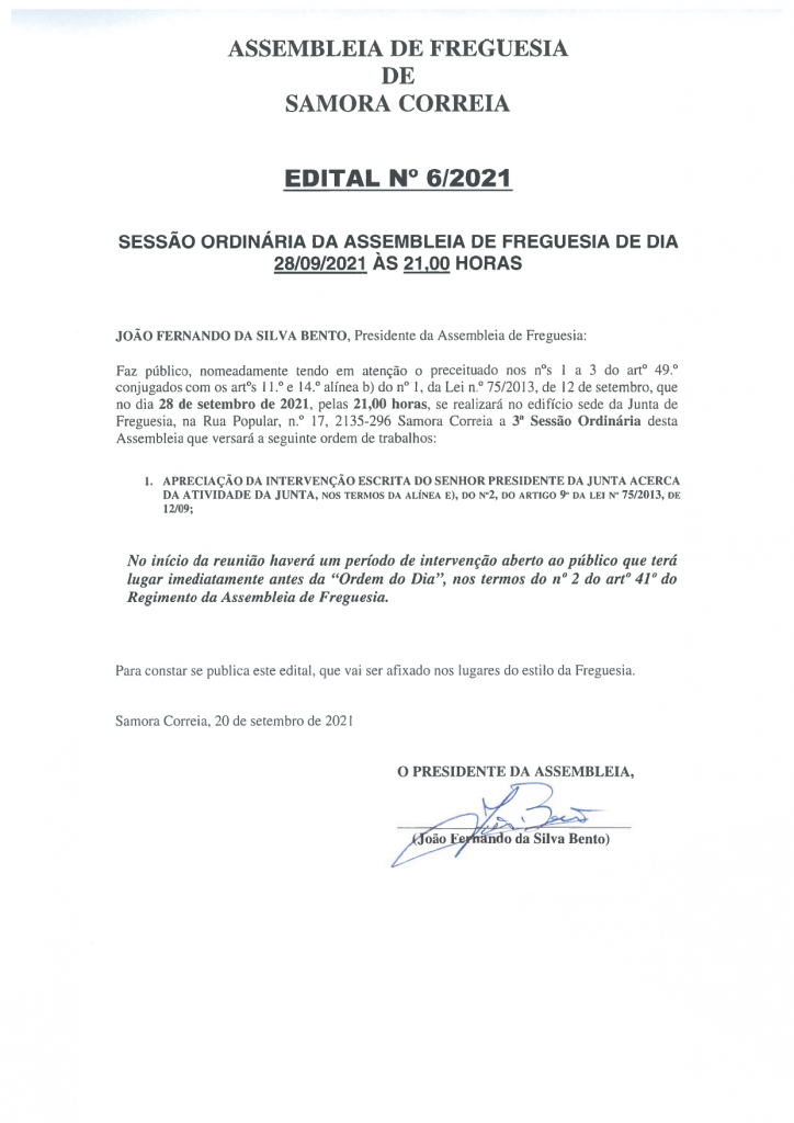 Imagem Edital Nº 06/2021 - Assembleia De Freguesia