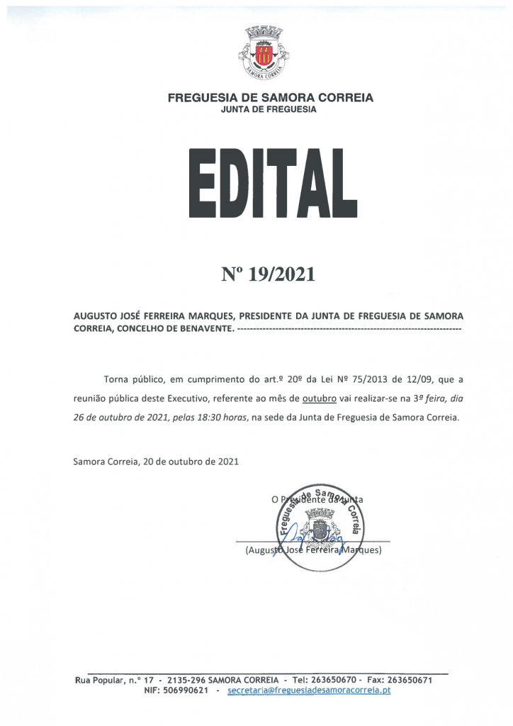 Imagem Edital Nº 19/2021 - Reunião Pública do Executivo