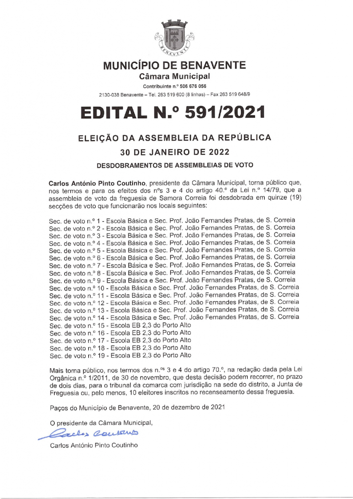 Imagem Edital N.º 591/2021 - CMB - Eleição da Assembleia da República 